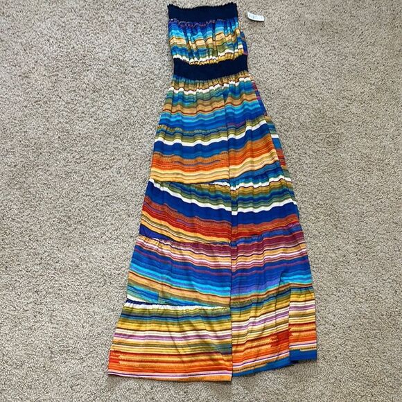 NWT Neiman Marcus Tbags of Los Angeles Colorful Striped Strapless Maxi Dress - Picture 1 of 6